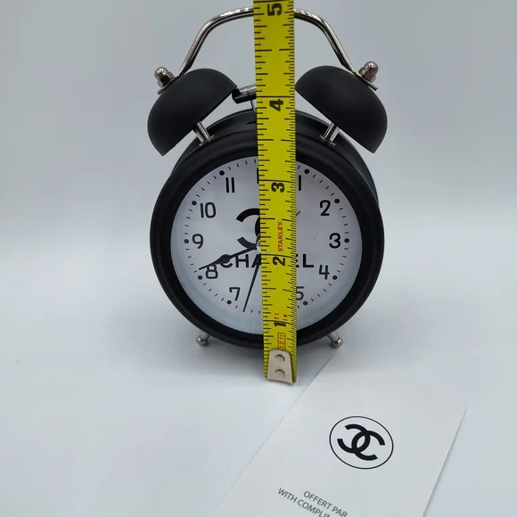 CHANEL Black Twin Bell Alarm Clock CC Logo Desk Vanity Rare Collector WORKS - Picture 4 of 5